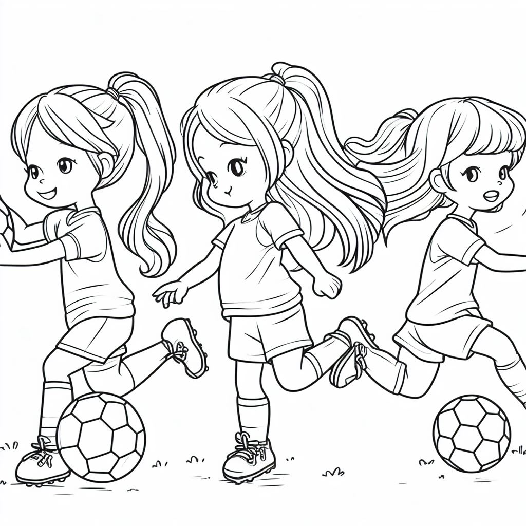 Dibujos de chicas jugando al Fútbol para colorear