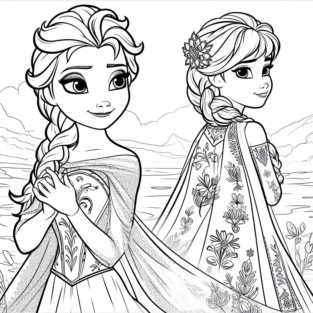 Dibujos de Frozen Para pintar: Elsa y Anna 4