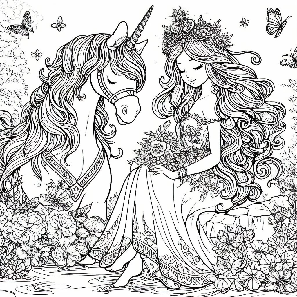 Dibujos de princesas con Unicornio 2