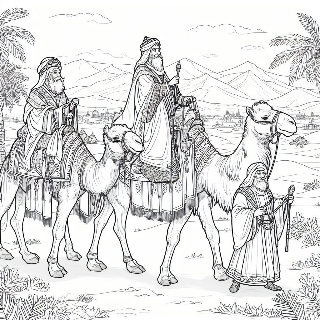 Dibujos de navidad para colorear: Los tres reyes magos a camello desde oriente para colorear 4