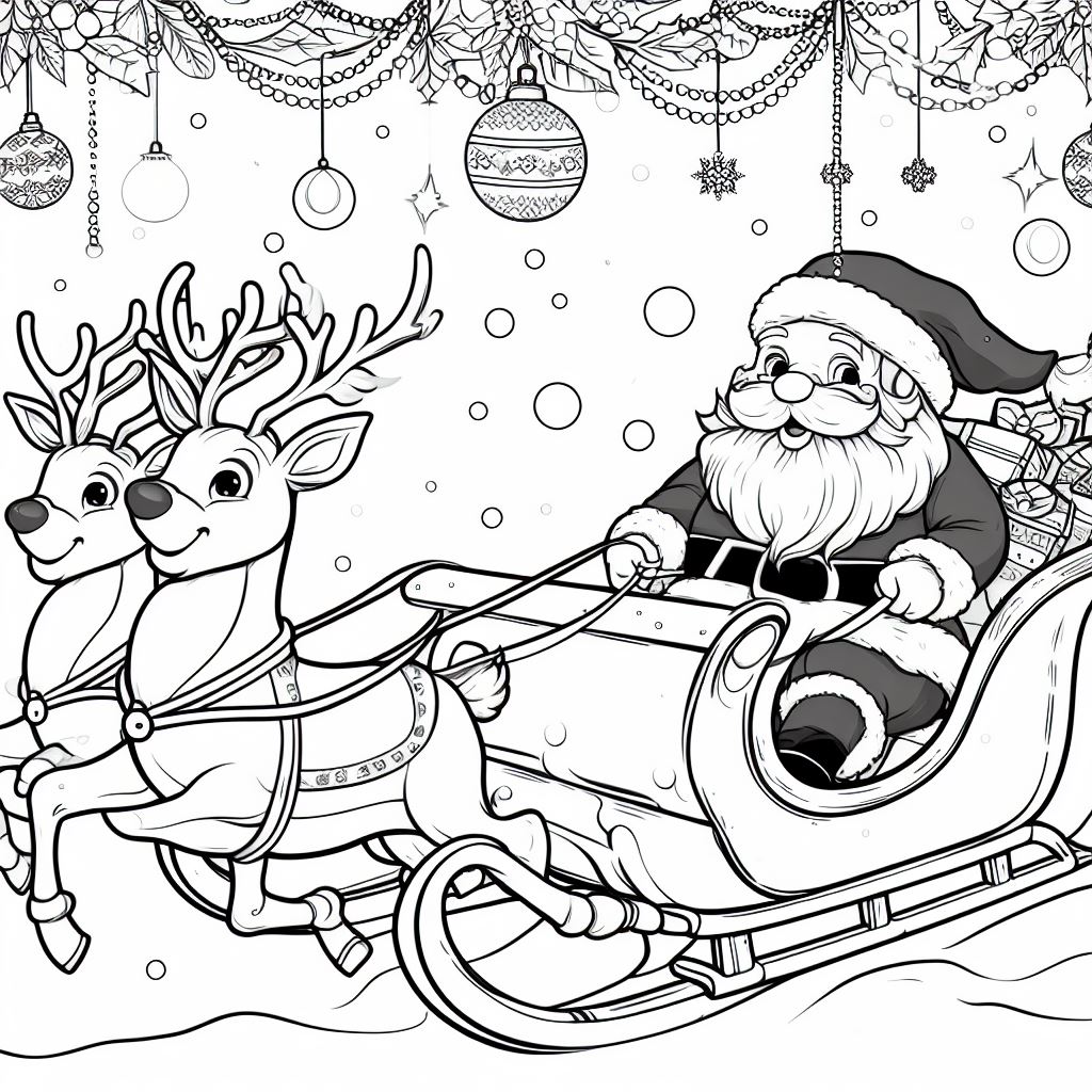 Dibujos de Navidad para Colorear: Papá Noel en trineo con sus renos 5
