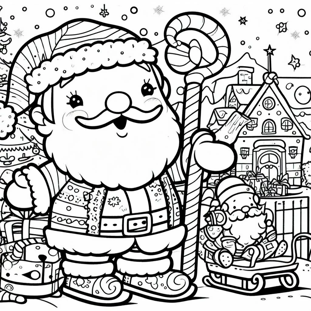 Dibujos de Navidad para colorear: Papá Noel con los elfos 2
