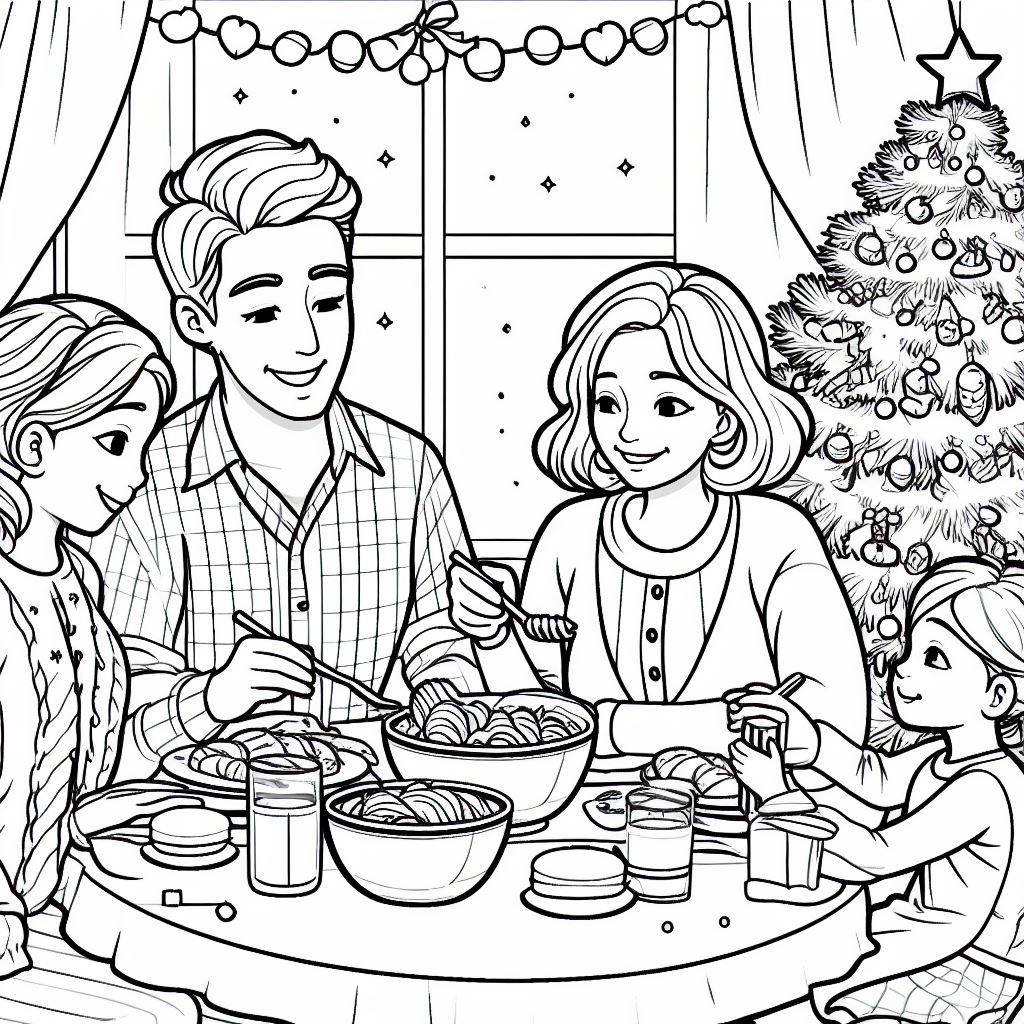Dibujos de navidad para colorear: Dibujos de Familia en Navidad para Colorear 1