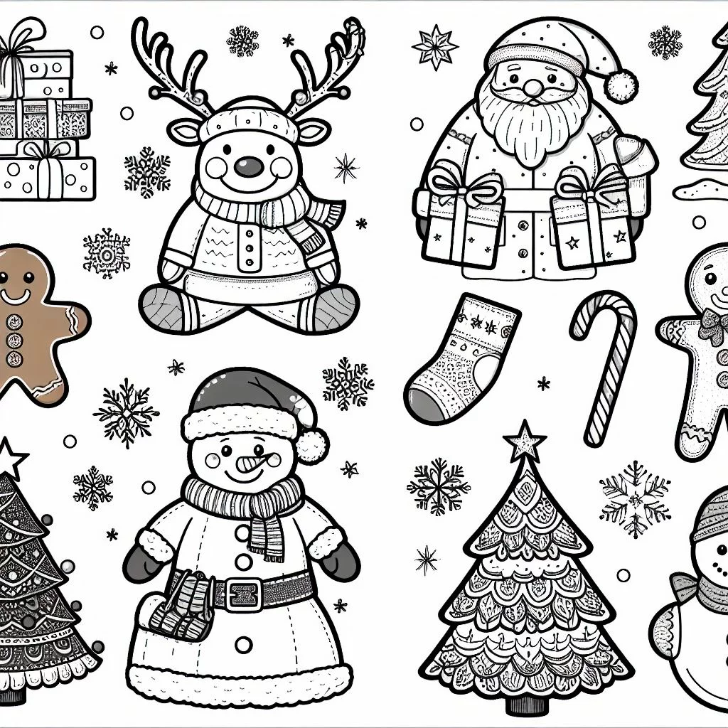 Dibujos de Navidad para colorear renos, muñeco de nieve, Papá Noel, y más 3