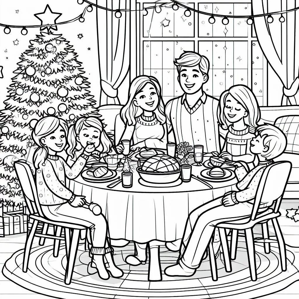 Dibujos de navidad para colorear: Dibujos de Familia en Navidad para Colorear 3