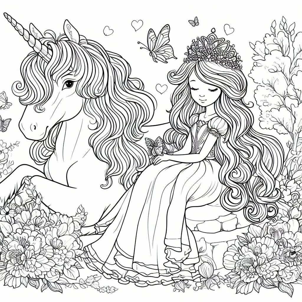 Dibujos de princesas con Unicornio 1