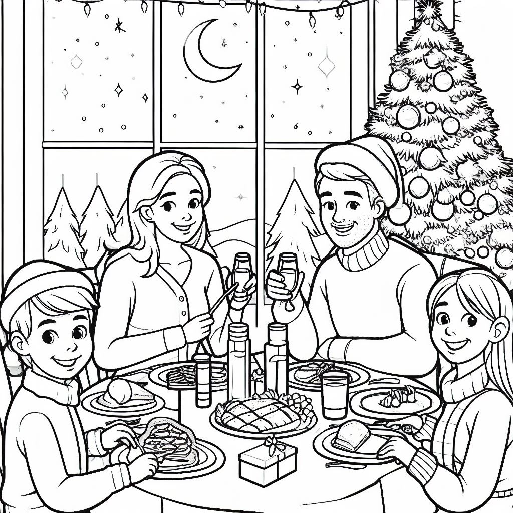 Dibujos de navidad para colorear: Dibujos de Familia en Navidad para Colorear 4