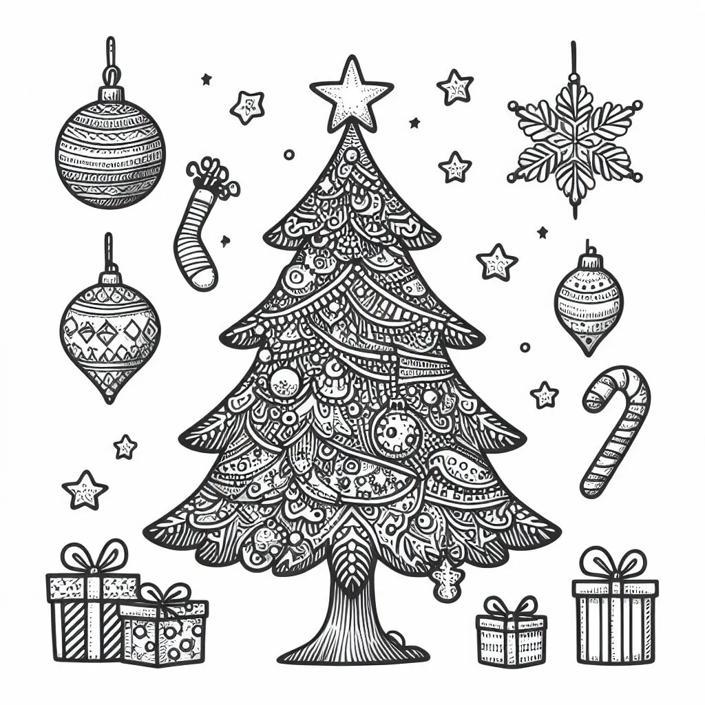 Dibujos de Navidad para Colorear: Árbol de Navidad 4