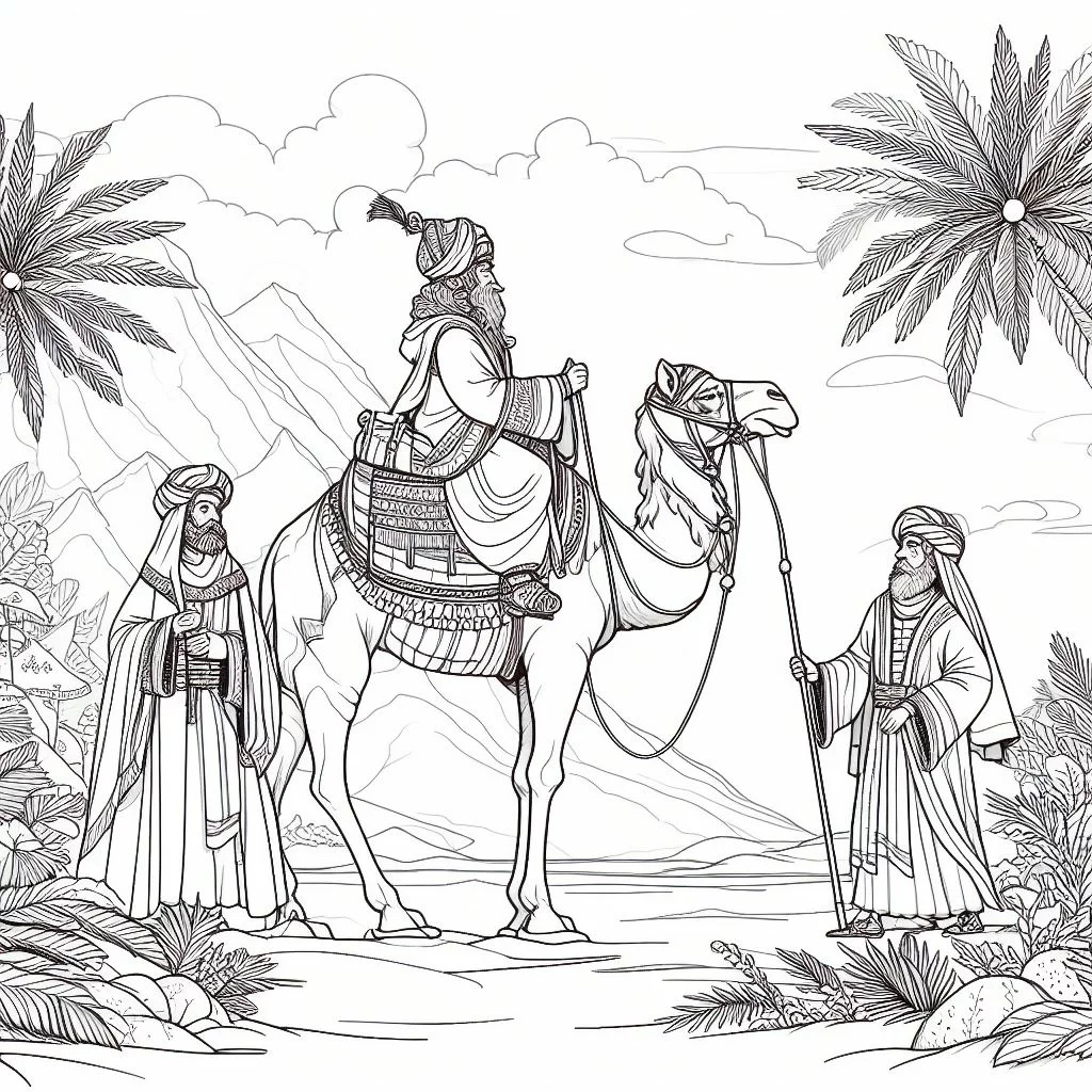 Dibujos de navidad para colorear: Los tres reyes magos a camello desde oriente para colorear 1