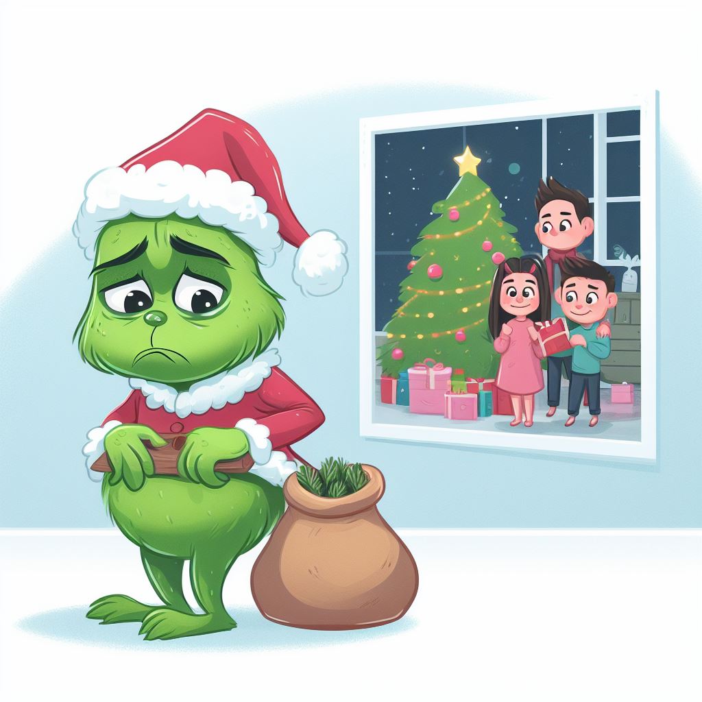 Cuento de navidad El Grinch: El Grinch triste decide devolver los regalos y celebrar la Nvidad