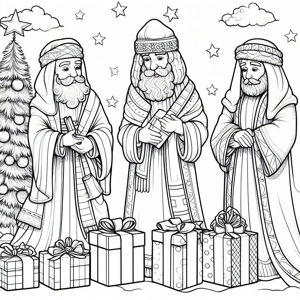 Dibujos de navidad para colorear: Los tres reyes magos para colorear 3
