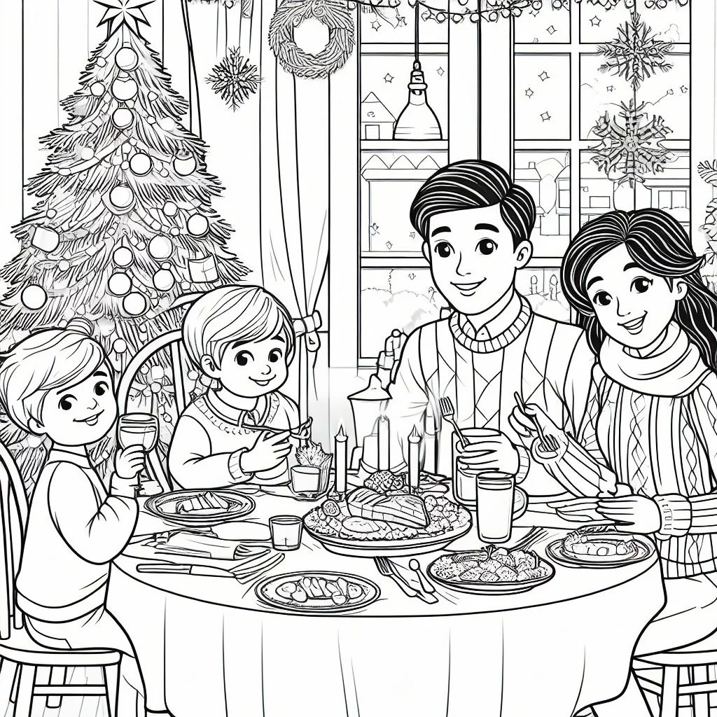 Dibujos de navidad para colorear: Dibujos de Familia en Navidad para Colorear 2