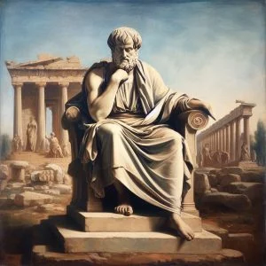 Aristóteles el filósofo sentado con rostro pensativo