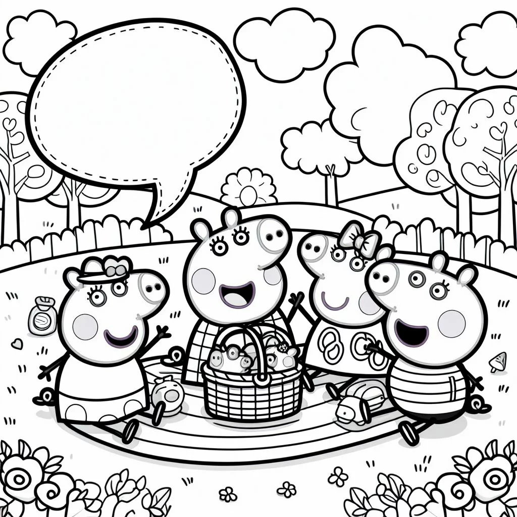 Dibujos de Peppa Pig para colorear con su familia 8