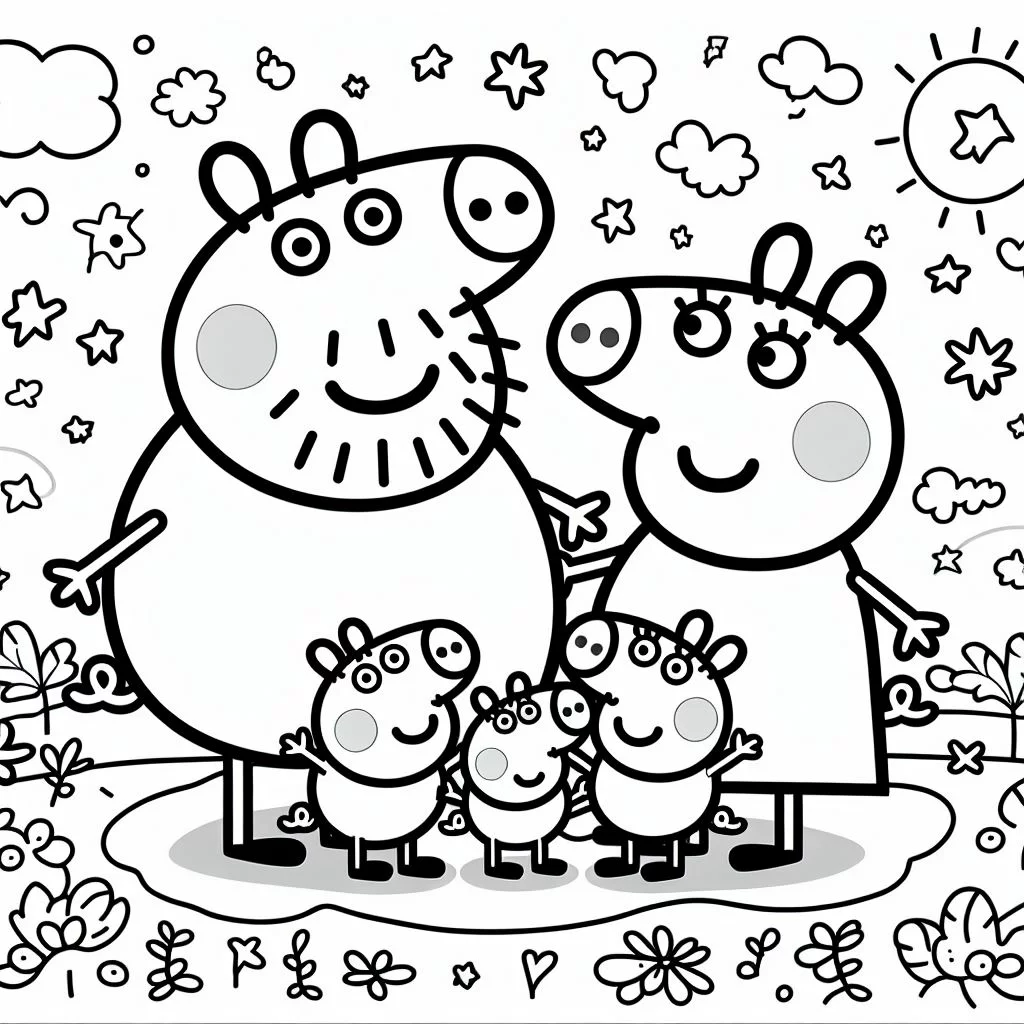 Dibujos de Peppa Pig para colorear con su familia 3
