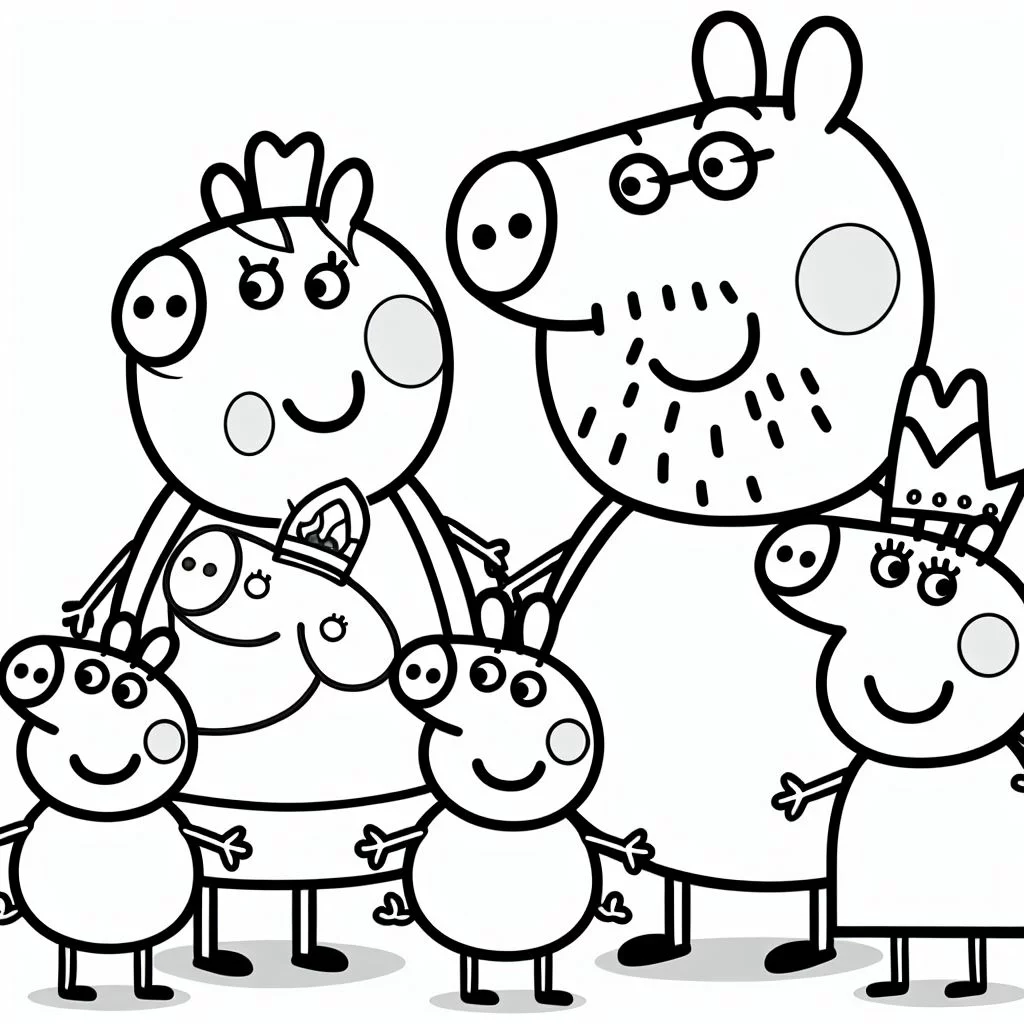 Dibujos de Peppa Pig para colorear con su familia 1