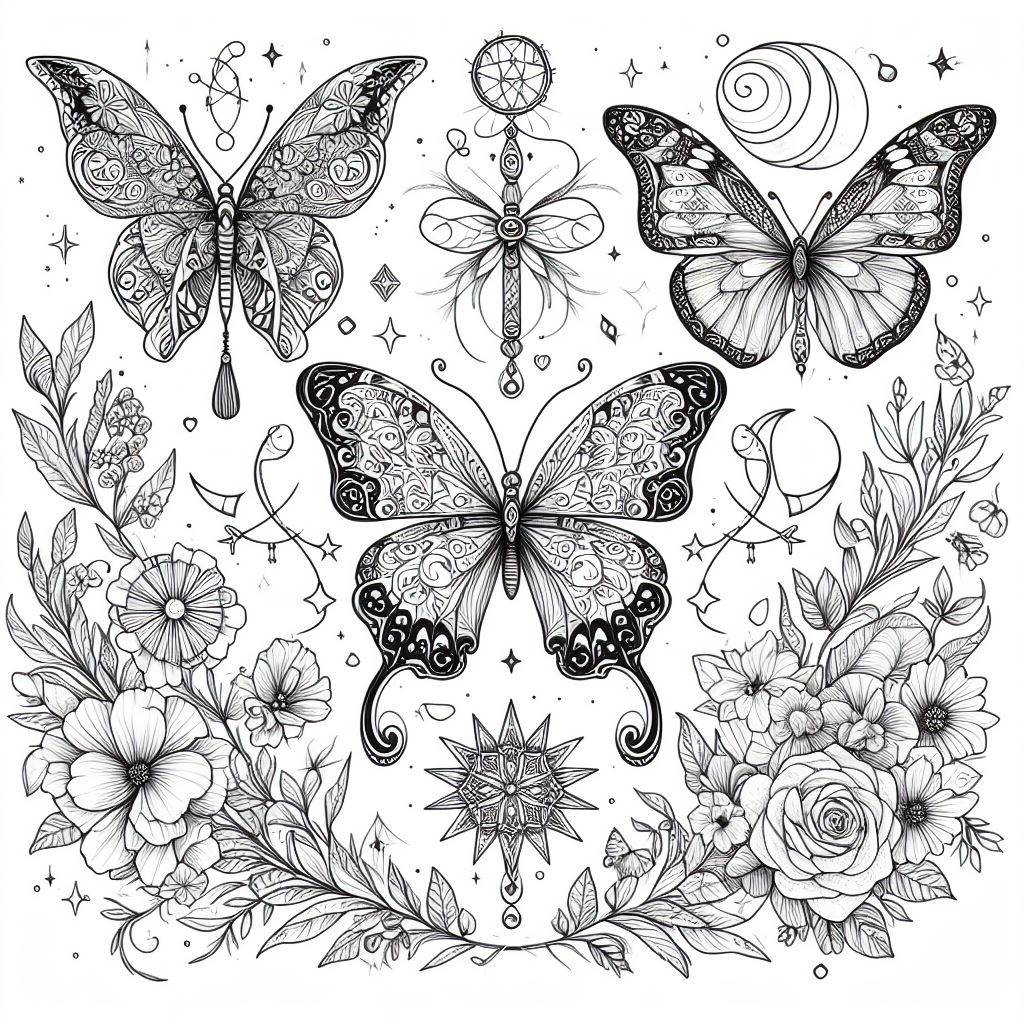 Dibujos Aesthetic de Mariposas para Colorear