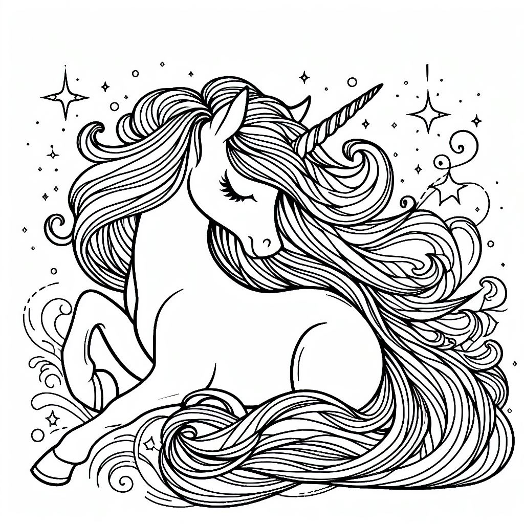 Dibujo de Unicornio con Gran Melena para Pintar