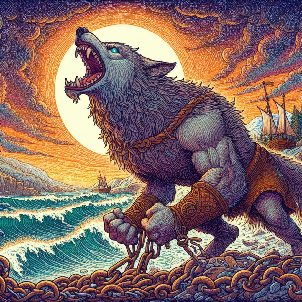 Mito Nórdico del Lobo Fenrir, hijo de Loki y la giganta Angrboda
