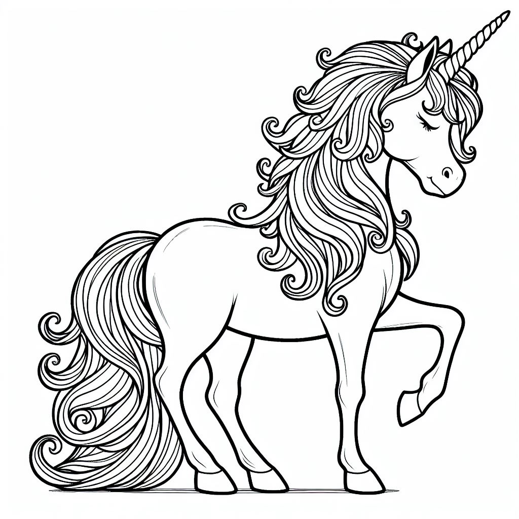 Dibujo de Unicornio con Gran Melena para Pintar
