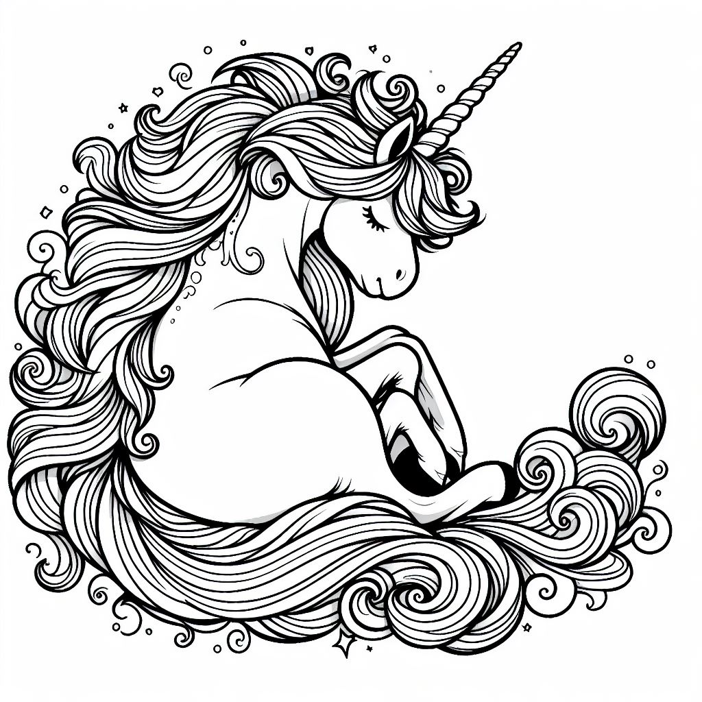 Dibujo de Unicornio con Gran Melena para Pintar