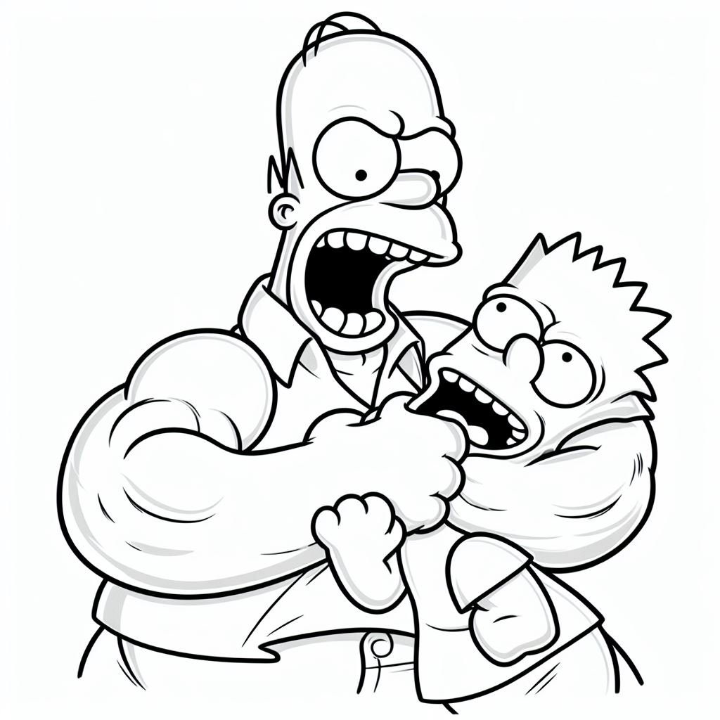 Dibujos de los Simpson para colorear: Homero simpson agarrando del cuenllo a Bart Simpson