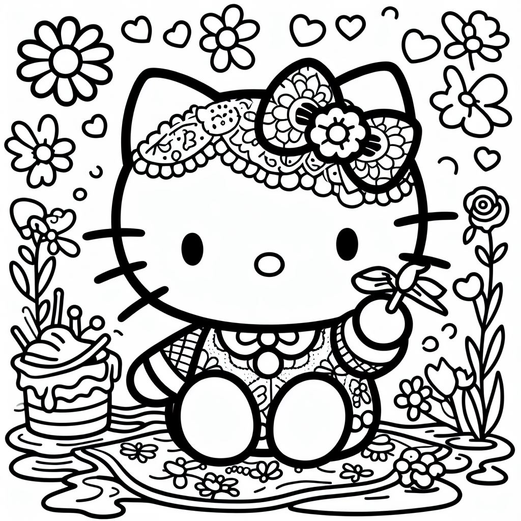 Dibujos de Hello Kitty para Colorear Fáciles