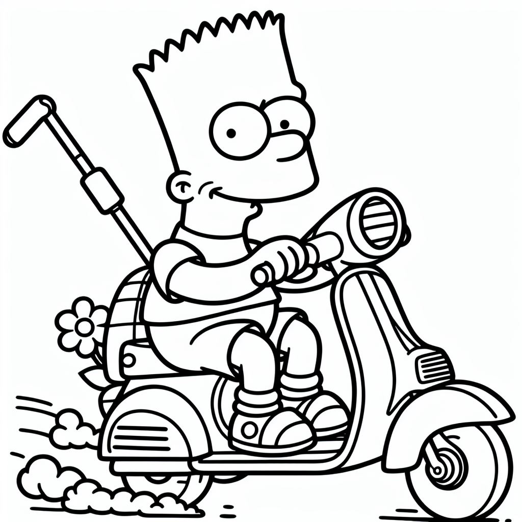 Dibujos de los Simpson para colorear: Bart Simpson en moto