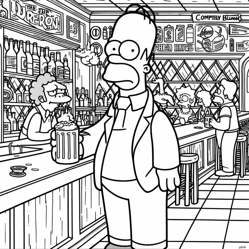 Dibujos de los Simpson para imprimir y colorear: Homer simpson en la taberna de Moe