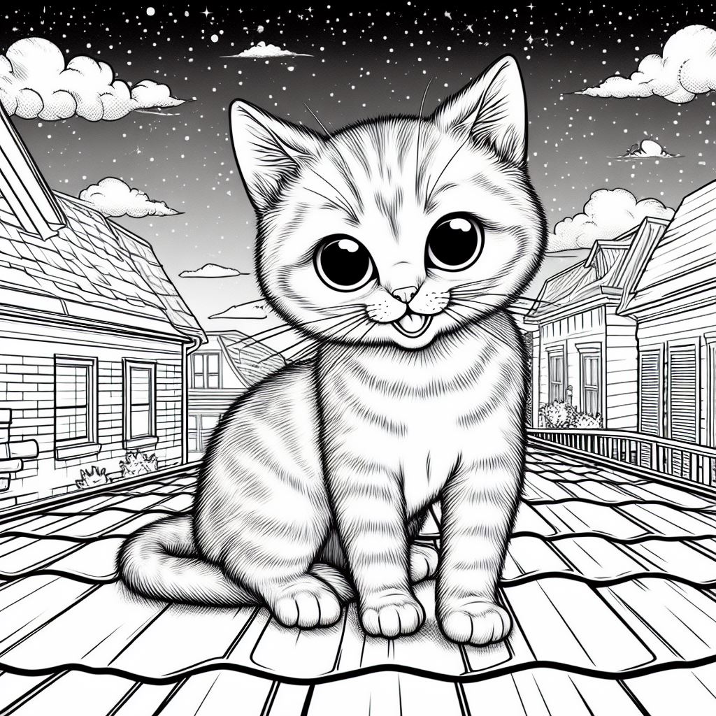 dibujo de gato encima de tejado para colorear
