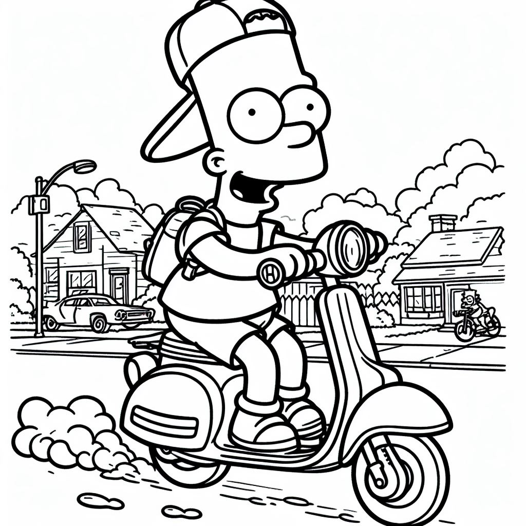 Dibujos de los Simpson para colorear: Bart Simpson con moto