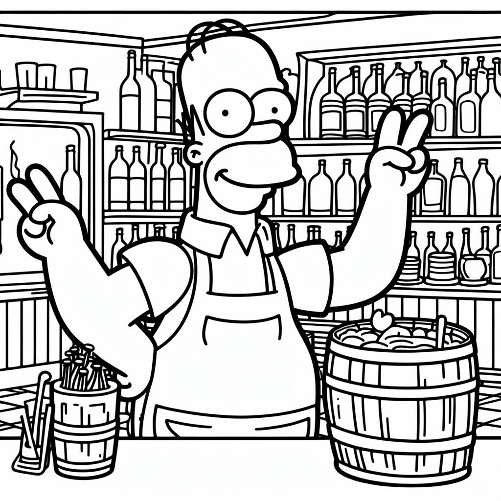 Dibujos de los Simpson para imprimir y colorear: Home simpson en la taberna de Moe