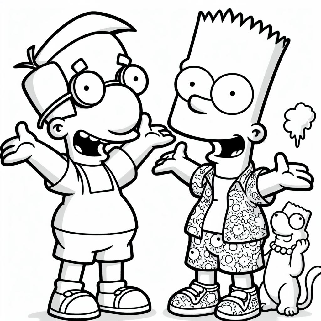 Dibujos de los Simpson para colorear: Bart Simpson y Milhouse