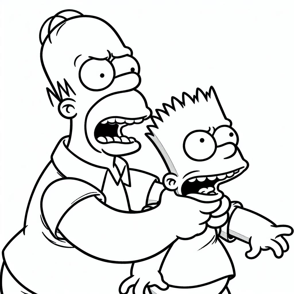 Dibujos de los Simpson para colorear: Homer Simpson agarrando del cuello Bart Simpson