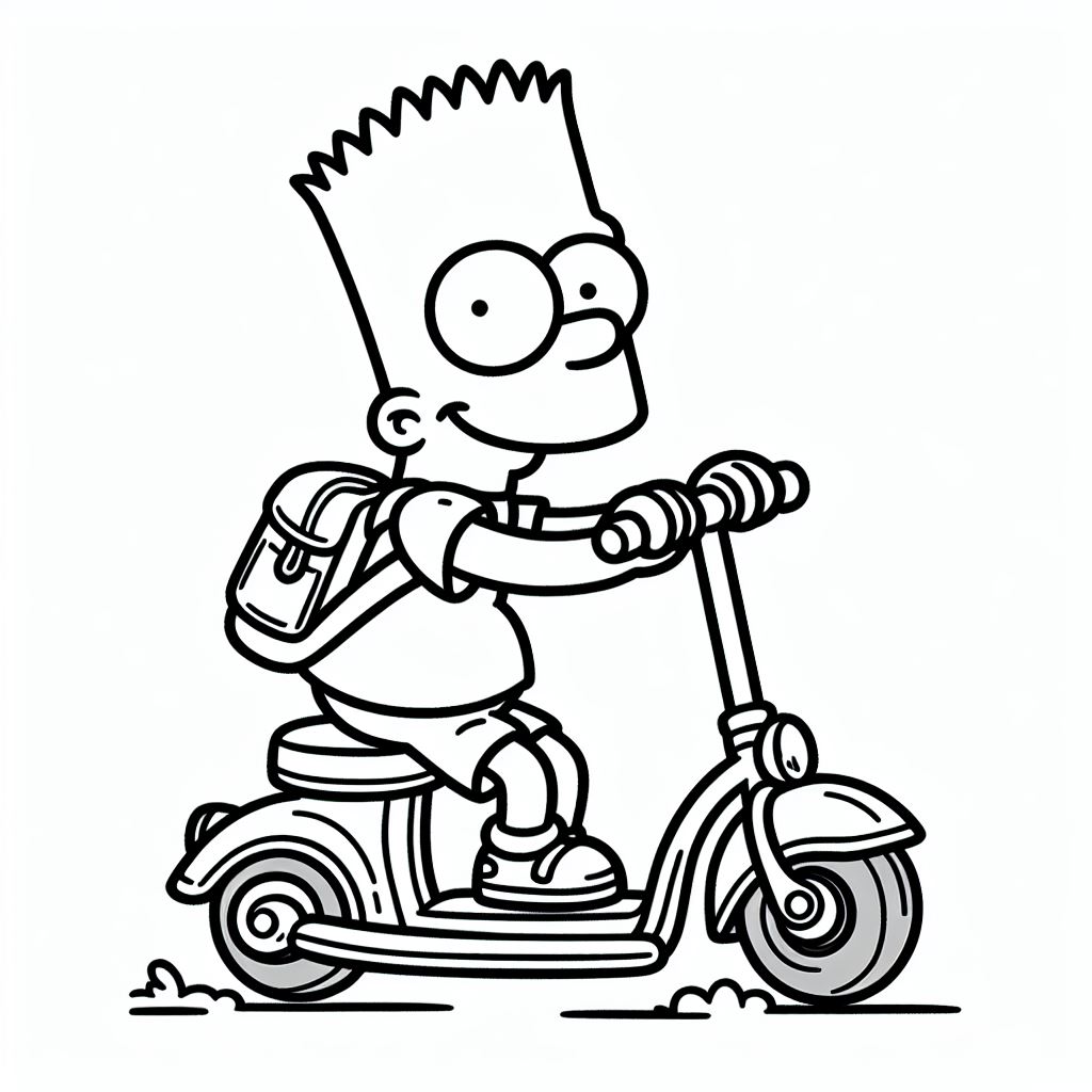 Dibujos de los Simpson para colorear: Bart Simpson en patinete