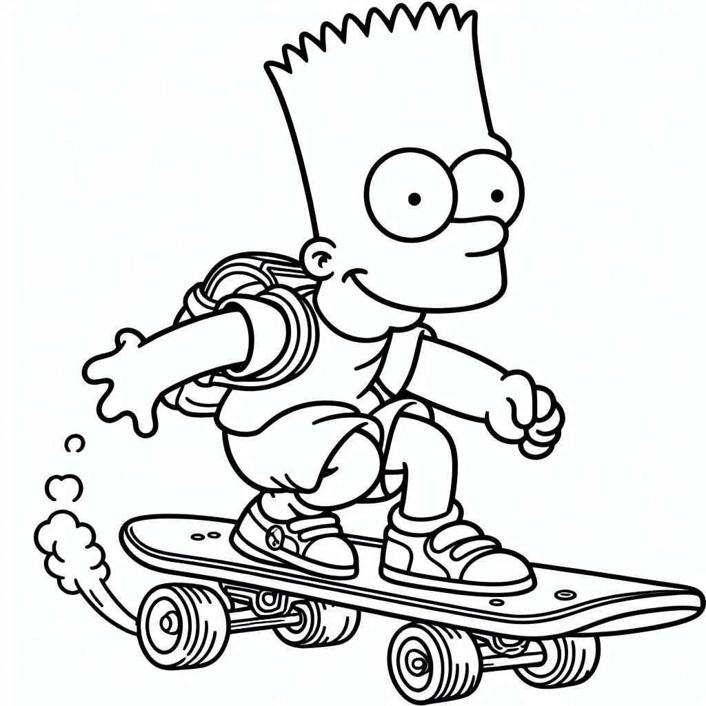 Dibujos de los Simpson para colorear: Bart Simpson en monopatín