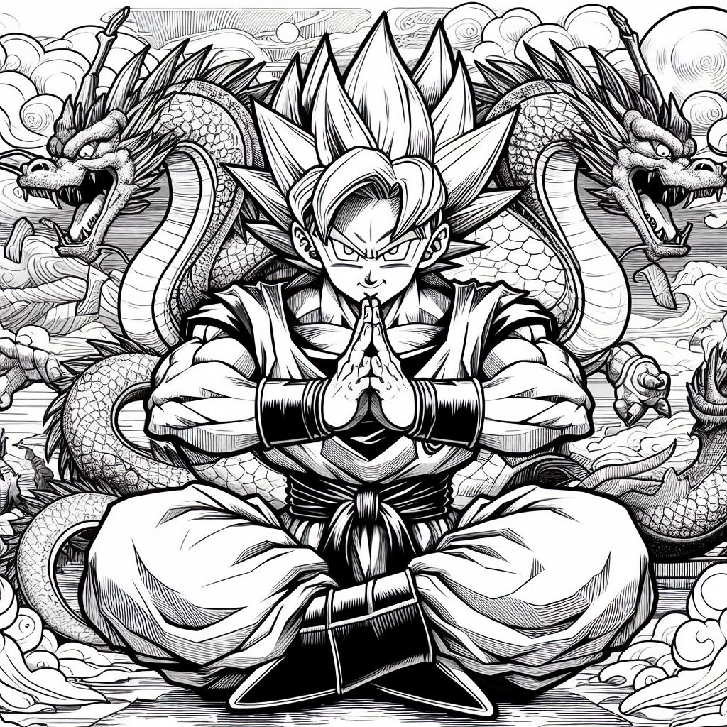 Goku con Shenlong para colorear