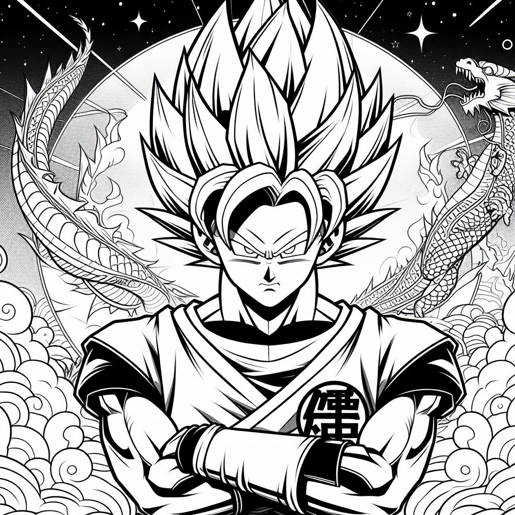 Dibujo de Goku con dragon para colorear