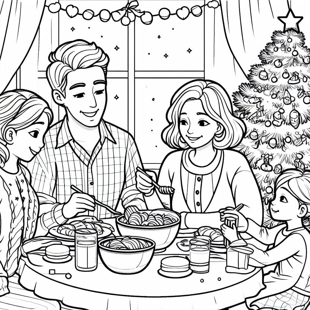 Colorear a familia en navidad
