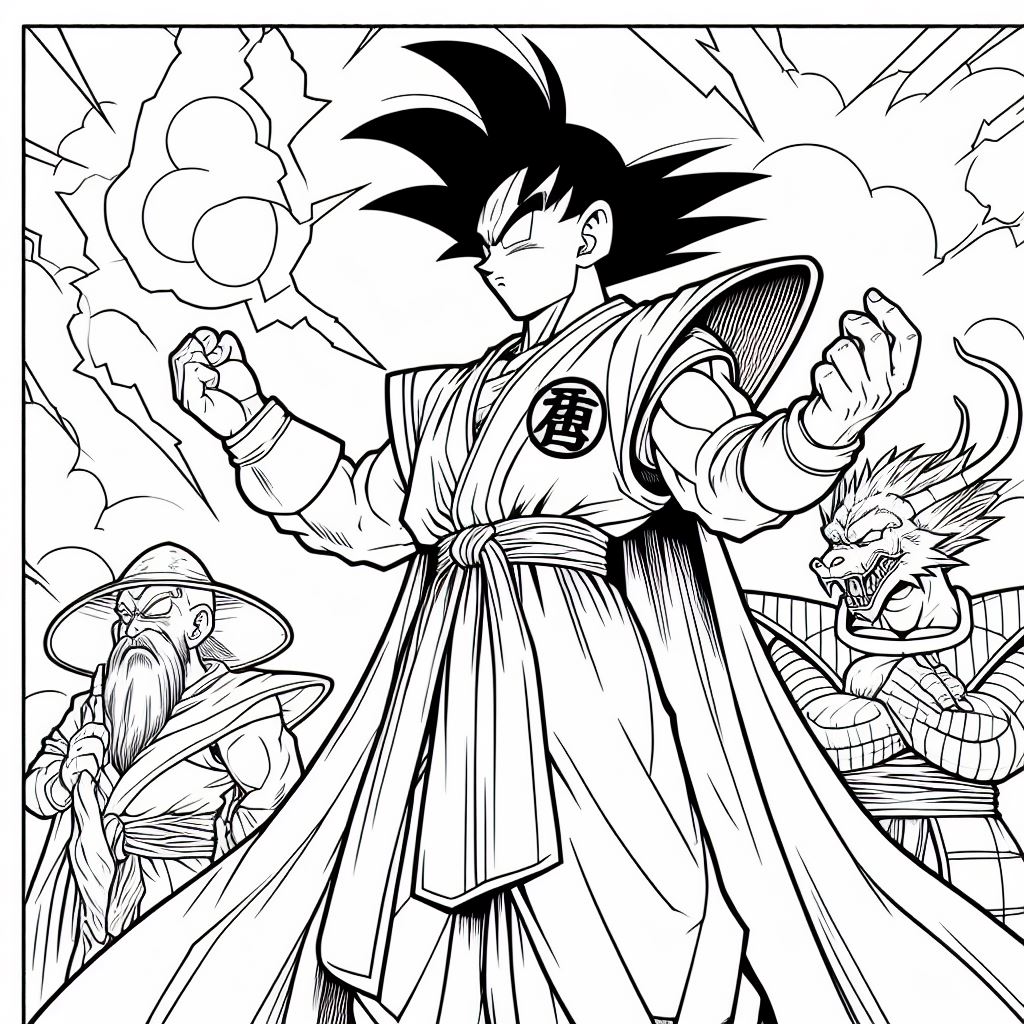 Dibujo de Goku con capa para colorear
