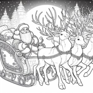 Dibujos de Navidad para Colorear; Papá Noel con trineo para colorear