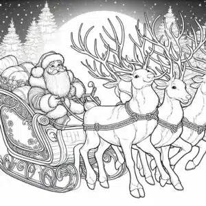 Dibujos de Navidad para Colorear; Papá Noel con trineo para colorear
