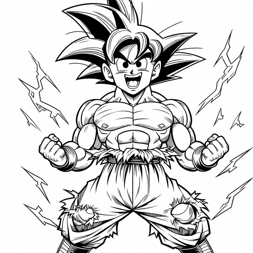 Dibujo de Goku con camiseta rota para colorear