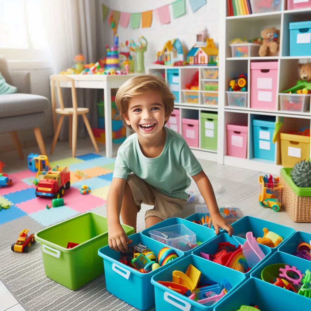 Actividades para inculcar la responsabilidad en los niños - niño recogiendo sus juguetes y ordenándolos