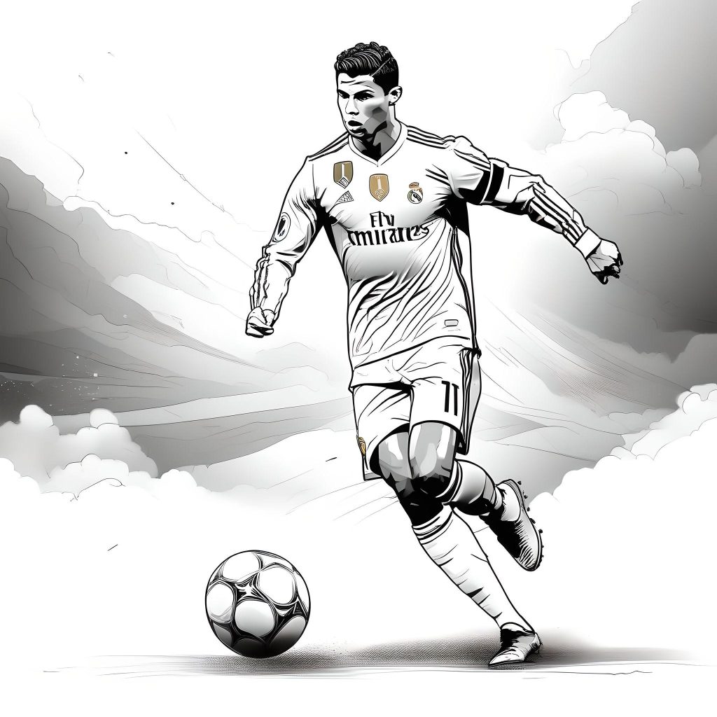 Dibujo de Cristiano Ronaldo regateando para colorear