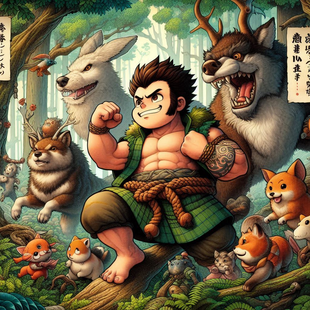 Cuento La Leyenda De Kintaro; Kintarō no solo era fuerte, sino también bondadoso y justo. Aprendió el lenguaje de los animales y los ayudaba en tiempos de dificultad