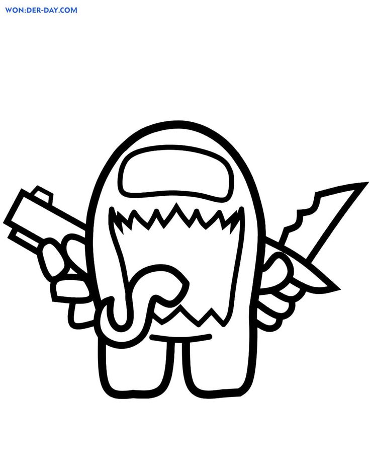 Dibujo de among Us para pintar con armas