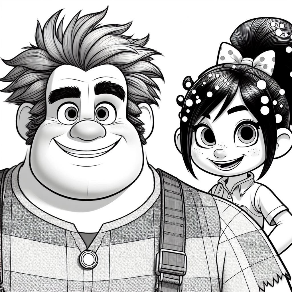 Dibujo de Rompe Ralph y Vanellope para pintar