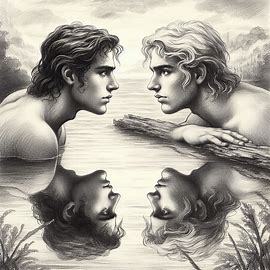 El mito de Narciso: origen, significado y moraleja 11 Esta imagen muestra a Narciso absorto en su reflejo en el agua