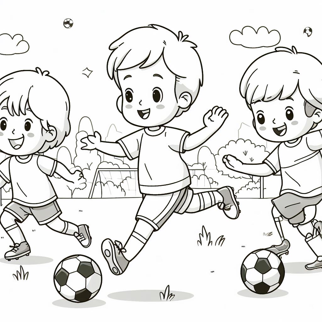 Dibujo de niños jugando al fútbol